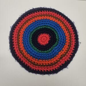 VTG Hand Made Round Crochet Cushion Cover Handmade 10.5" Granny Color Burst